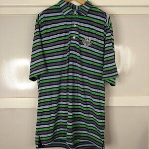 Footjoy Striped Green Blue Polo Embroidered Logo PGA National Size Medium	Collar